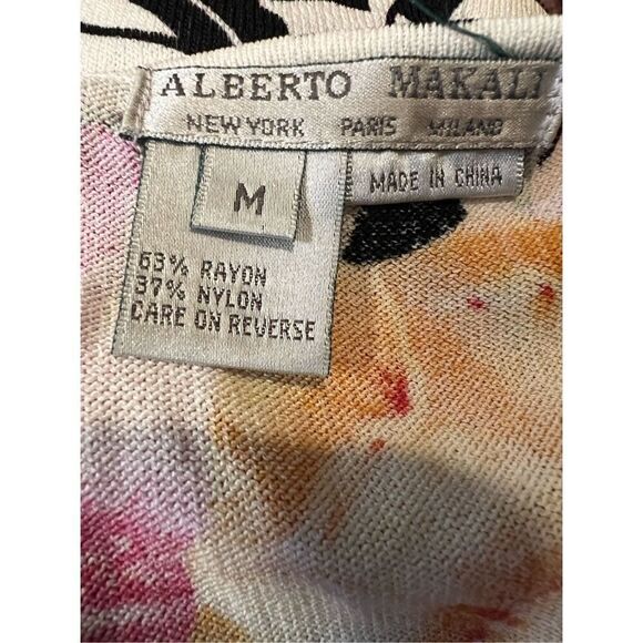 Vintage 80s Alberto Makali Women’s Medium Black Floral 2 Piece Outfit Set Blouse - Picture 11 of 12